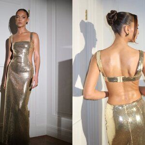 Meshki Adoria Sequin Cut Out Maxi Dress - Gold